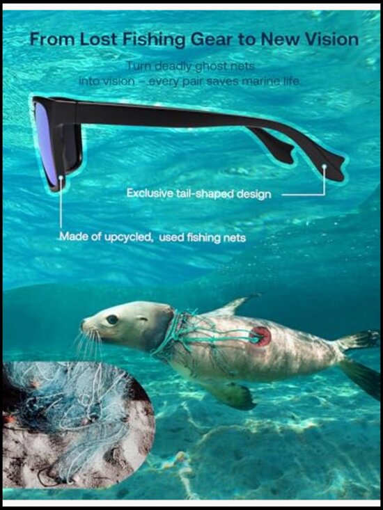 Square Polarized Sunglasses with Recycled Fishing Net Frame Eco-Friendly UV400 main image 7